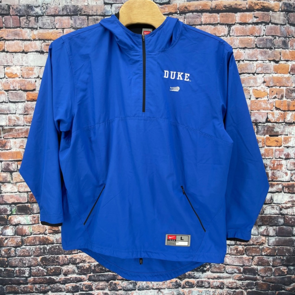 Nike Team Duke Lacrosse Windbreaker Jacket Mens Large Blue Half Zip Hooded